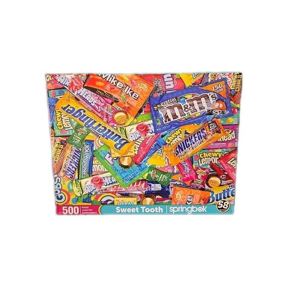 Springbok's 500 Piece Jigsaw Puzzle SWEET TOOTH Candy Bars M&M Reeses Complete - Picture 1 of 6